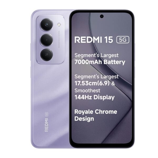 Redmi 15 5G Sandy Purple 8GB + 256GB | Segment's Largest 7000mAhA Battery | Segment's Largest Display 17.53cm(6.9) Up to 144Hz | Snapdragon 6s Gen 3 | 18W Reverse Charging | 50MP AI Dual Camera
