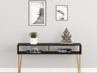 Redwud Huxley Console Tables Sofa Table Side Table Hallway Enteryway Living Room Wood Top & Metal Frame (Wenge/Golden) D.I.Y
