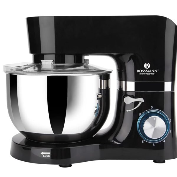 Rossmann Stand Mixer, Professional 2000 Watts 100% Pure Copper Motor, 6 Lit removeable SS Bowl, 4 Safety Features, Metal Gears & Planetary Rotation, Teflon Coated Accessories, Black