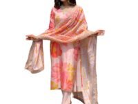 SHIENZY Cotton Blend Embroidered V Neck Kurta Set for Women | Straight Fit Kurta with Pants & Dupatta | Casual Office Wear Ethnic Kurti for Women