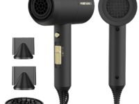 SHRATE Lightweight Ionic Hair Dryer with Diffuser - Powerful 1800W Blow Dryer for Fast Drying - Professional Low Noise Mini Hair Dryer for Travel, Gifts, Hair Styling (Black)