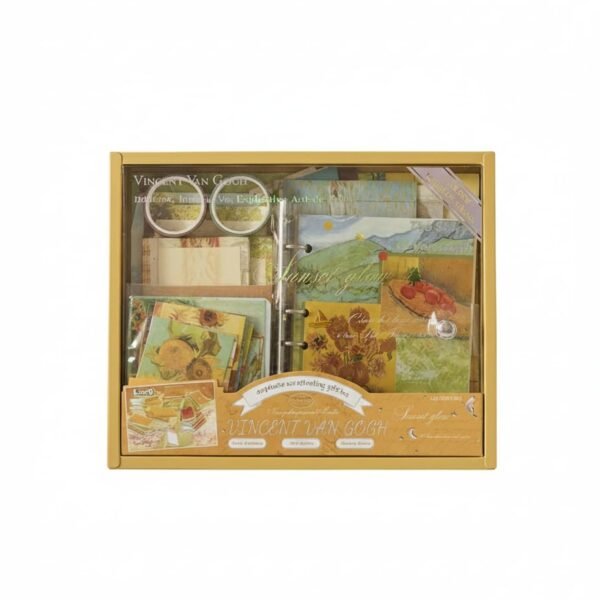 SID MAGIC Vintage Van Gogh Scrapbooking Supplies Kit & A6 Binder Notebook Gift Box - Aesthetic Journaling Set with Washi Tape, Stickers, Ephemera & Background Paper "Sunset Glow" Art Stationery for Bullet Journals, DIY, & Planners
