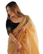 SIRIL Women's Shimmer Net Sequence Embroidery Lace Saree for With Unstitched Blouse Piece