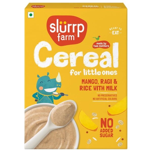 SLURRP FARM No Added Sugar Instant Cereal | Ragi, Rice and Mango with Milk, 200 Grams