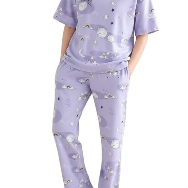 SMOWKLY Women’s Korean Style Night Suit Set | Cotton Half Sleeve Top & Pyjama Set | Round Neck Printed Nightsuit | Comfortable Nightwear & Loungewear for Women