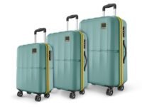 Safari Genius Theo 8 Wheels Set of 3 (Cabin + Medium + Large) Trolley Bags, Hard Case Polycarbonate, 360 Degree Wheeling Luggage, Suitcase for Travel, Trolley Bags for Travel, Sage Green