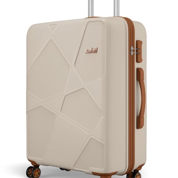 Safari Pentagon Pro 8 Wheels 75cm Large Size Trolley Bag, Hard Case Polypropylene, 360º Wheeling Check in Luggage, Suitcase for Travel, Trolley Bags for Travel, Luxury Beige