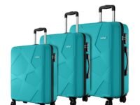 Safari Pentagon Pro 8 Wheels Set of 3 (Cabin + Medium + Large) Trolley Bags, Hard Case Polypropylene, 360º Wheeling Luggage, Suitcase for Travel, Cyan