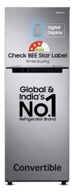 Samsung 236 L, 3 Star, Convertible, Digital Inverter with Display Frost Free Double Door Refrigerator (RT28C3733S8/HL, Silver, Elegant Inox)