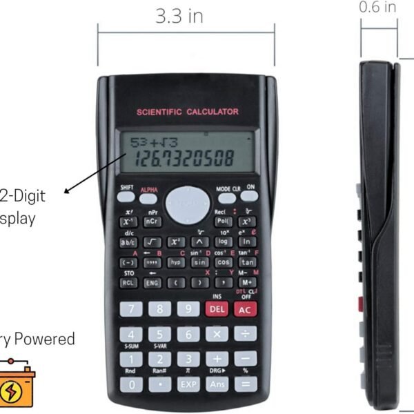 Scientific Calculator with 2-Line 10+2-Digit HD LCD Display, Widescreen, High-Resolution, Sleek Black Design