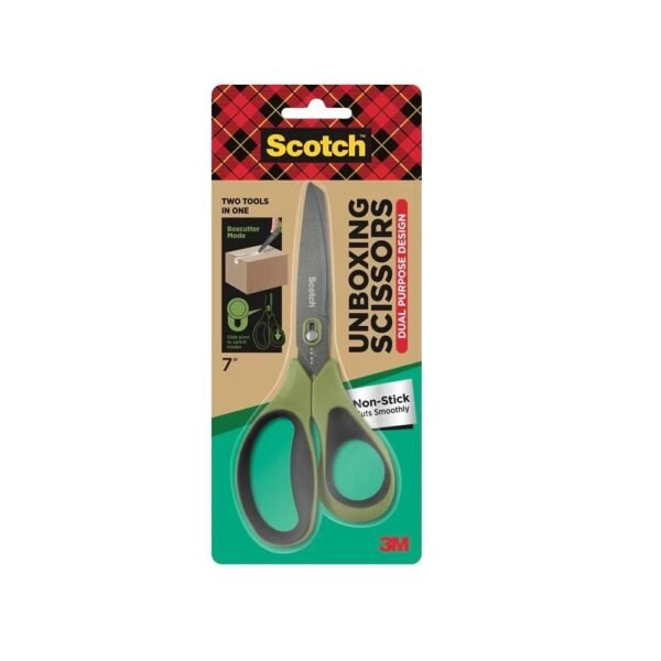 Scotch Dual-Purpose Scissor Cum Cutter | Universal Tool for Unboxing, Box Cutting, Art & Craft with Durable Design, Soft Grip, Non-Stick & Safe Blades, Green