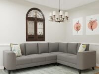 Sebiona 6 Seater Sectional Fabric Corner Sofa Set (Grey)