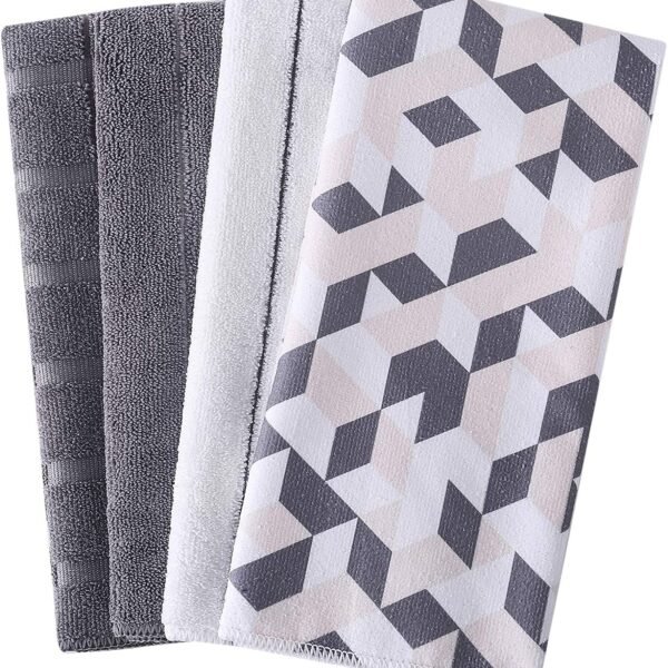 Set of 4 Microfiber Large Dish Towels - Soft, Super Absorbent Rhombus Pattern Multi-Purpose Washable & Reusable Kitchen Towels for Home (Size: 65 x 45cm, 350gsm)
