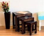 Sheesham Wood Nesting Bedside Table (Walnut Finish) - Set of 3