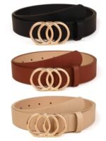 Shining Diva Fashion Leather Belts For Women And Girls 3 Pcs Combo Stylish Waist Belt For Dresses Jeans (16069Lb), Multicolour