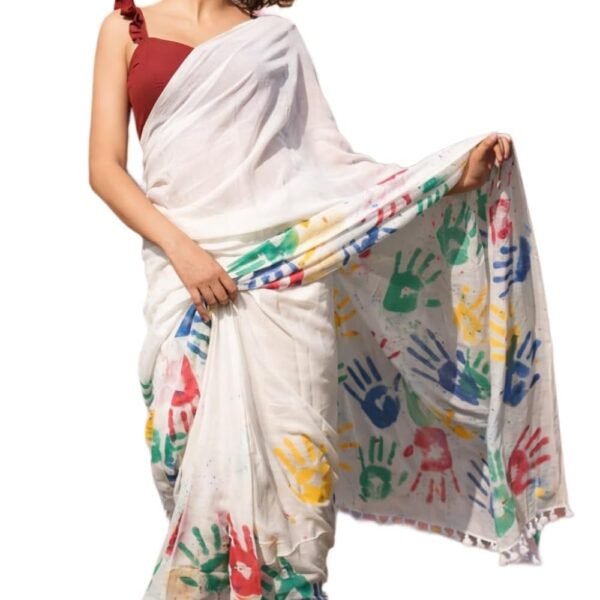 Sidhidata Women's Cotton Printed Holi Saree With With Unstitched Blouse Piece (Happy Holi)