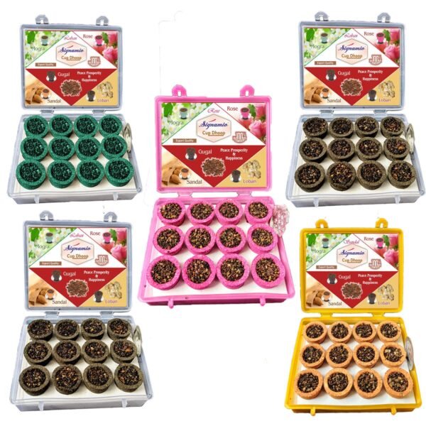 Signamio Mini Sambrani Dhoop Cup Pack 5-60 Cup Dhoop with Loban, Guggal, Rose, Sandal, Mogra - Aromatic Dhoop Cup for Meditation and Relaxation - Traditional Fragrance