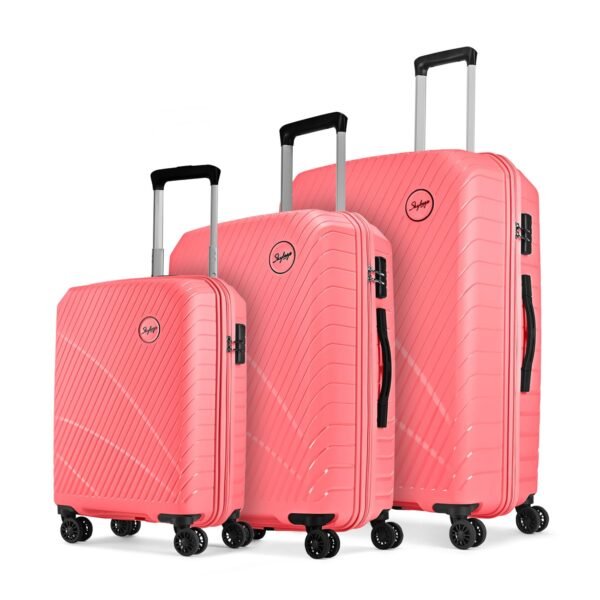 Skybags Streax | Set of 3 (Cabin+Medium+Large) Trolley Bag, 55+66+76 Cm Hardside Luggage | 8 Wheels, Combination Lock | Polypropylene | Suitcase for Travel | 5 Year International Warranty | Coral