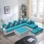 Sleepify Stylon 8 Seater Fabric RHS L Shape Sofa Set with 1 Centre Table & 2 Puffy (BlueLight Grey)