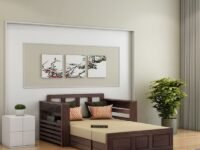 Solid Sheesham Wood 2 Seater Sofa Cum Bed with Side Pockets Multipurpose Decorative Furniture for Living Room Bedroom Home Office - Walnut Finish