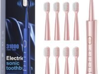 Sonic Electric Toothbrush for Adults, USB Rechargeable Sonic Toothbrush with 8 Brush Heads, Smart Timer, 5 Modes, 2-Hour Fast Charge Last 30 Days, Pink