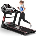 Sparnod Fitness STH-1200 Motorized Treadmill for Home Use, 4 HP Peak DC Motor, Bluetooth,12 km/hr Speed, 110 kg Max User Weight, 12 Preset Workouts, Manual Incline, Hi-Fi Speaker, Safety Key