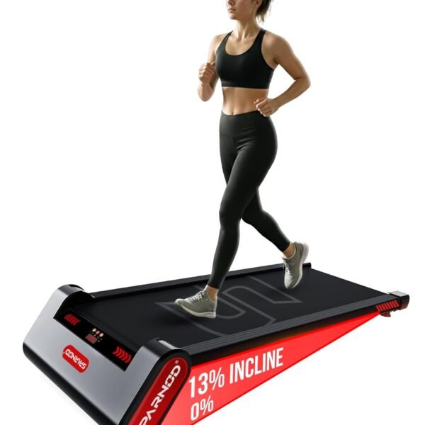 Sparnod Fitness STH-3009 Auto Incline Walking Pad Treadmill for Home Use, 2.5 HP Motor, Speed Range 1-6 km/h, 13% Auto Incline, Remote Control, Shock Absorption System, Max User Weight 120 Kg