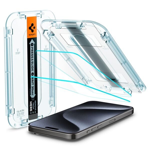 Spigen Ez Fit Tempered Glass Full Screen Protector Guard For iPhone 15 Pro Smartphone - 2 Pack