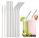Stainless Steel Straws for Drinking with Brushes Pack of 10Pieces (4 Bent + 4 Straight + 2 Brushes) Long Steel Straws for Drinking Juice & Drinks for Kids and Adults