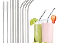 Stainless Steel Straws for Drinking with Brushes Pack of 10Pieces (4 Bent + 4 Straight + 2 Brushes) Long Steel Straws for Drinking Juice & Drinks for Kids and Adults
