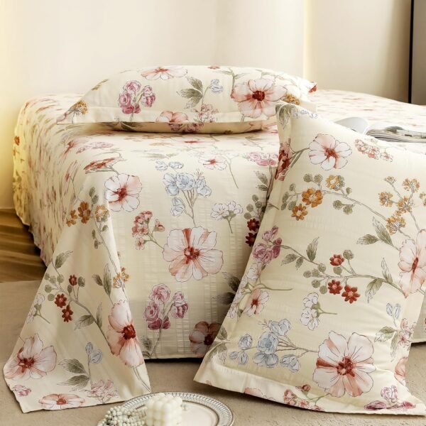 Story@Home King Size Bedsheet | Cloud Cotton Flatsheet King Size with Two Pillow Covers| Super Soft Bed Sheet for King Size Bed | Floral Design (270 x 250 cm, Off White & Red)