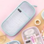Study Pencil Pouch Mesh Transparent Case, Stationery Storage Bag Mesh Zipper Pen, Clear School Students Office Men Women Boys and Girls (Sky)