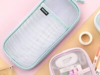 Study Pencil Pouch Mesh Transparent Case, Stationery Storage Bag Mesh Zipper Pen, Clear School Students Office Men Women Boys and Girls (Sky)