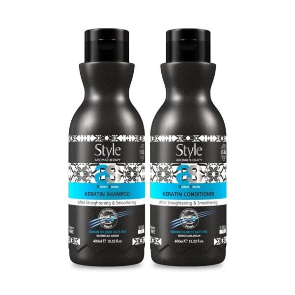 Style Aromatherapy Professional After Treatment Keratin Shampoo + Conditioner Combo | Protects Straightened, Smoothened & Nanoplastia Treated Hair | SLS/SLES, Paraben & Salt Free | with Keravis Technology | 400ML + 400ML