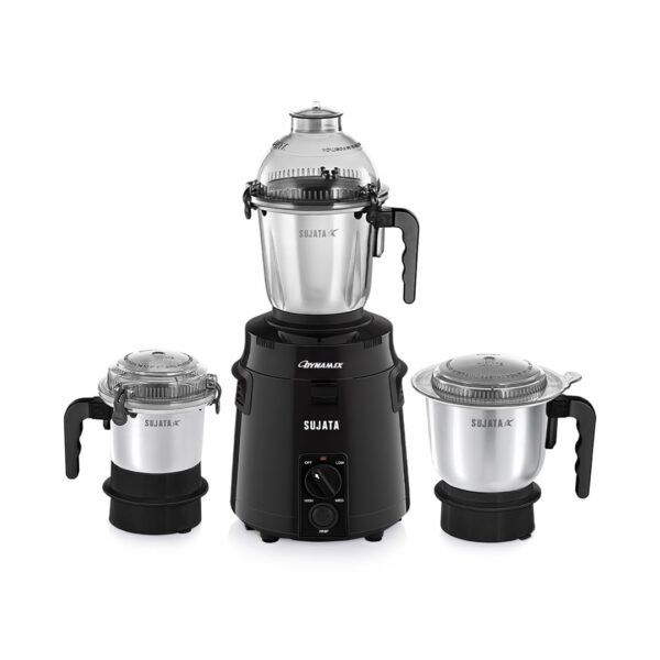 Sujata Dynamix Mixer Grinder|900 Watts Double Ball Bearing Motor|22000 RPM|Non-Stop 90 Mins Running|3 Food Grade Steel Jars - 1500ml Multipurpose, 1000ml Grinder, 500ml Chutney Jar|Black