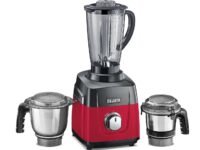Sujata MG01 Mixer Grinder | 1000 Watts Double Ball Bearing Motor | 24000 RPM | Non-Stop 90 Mins Running | 3 Jars including 1750ml Blender, 1000ml Grinder, 500ml Chutney Jar | Red & Black