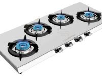 Sunshine Falcon Plus Gas Stove | 4 Burner Chulha, Steel Gas Stove, Warranty By Sunshine - 5 Year On Burner, Manual Ignition | 5G technology, LPG (Silver)