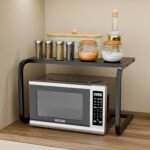 TEX-RO Platform Top Microwave Stand/Oven Stand for Kitchen Organizer/Utensils Stand for Kitchen/Shelf Dish Rack for Home (Black)