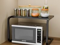 TEX-RO Platform Top Microwave Stand/Oven Stand for Kitchen Organizer/Utensils Stand for Kitchen/Shelf Dish Rack for Home (Black)