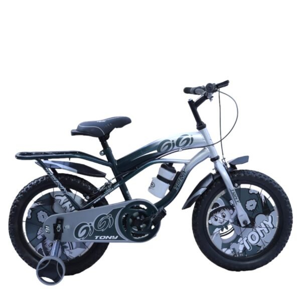 TONY RAW Bicycles Sports Gigi 16T BMX Single Speed Bicycle Cycle for Kids 5 Years to 8 Years Boys & Girls with Training Side Wheels Water Sipper (Grey Silver)