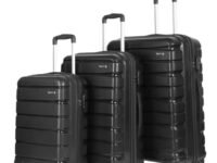 Teakwood Small-Medium-Large 8 Wheels Trolley Bag, Hard Cabin with Zipper Closure, Adjustable Push Button & Cross Side Strap, TSA Lock System 360 Degree (Set of 3, Black)