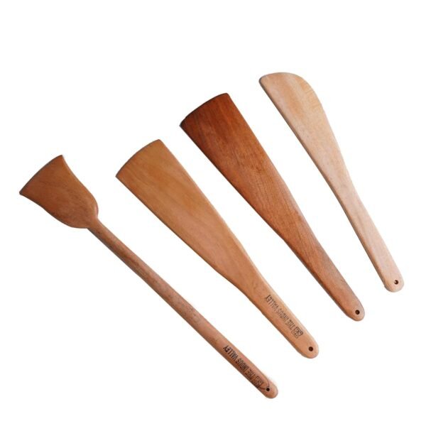 The Indus Valley Wooden Flip/Spatula/Ladle for Cooking Dosa/Roti/Chapati | Kitchen Tools | No Harmful Polish | Handmade | Cookware - (Neem Wood, Set of 4), 37cm