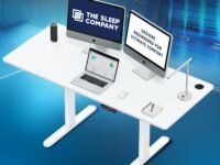 The Sleep Company - Electric Height Adjustable Desk | Ergonomic Work from Home Table | 4 Memory Presets | 2 Years Warranty | 1600 x 700 Thick Top | Free Installation | White & White