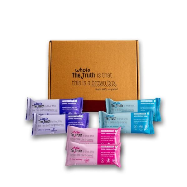 The Whole Truth - Energy Bars - Fudge All! | Pack of 6 x 40g | 2 Almond Choco Fudge, 2 Peanut Choco Fudge, 1 Cocoa Cranberry Fudge | Dairy Free | All Natural