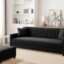 Three Seater Wooden Sofa Set Comfortable Velvet Fabric Sofa Set with Ottoman Stylish & Space-Saving Design for Home & Office Guest Room - Black