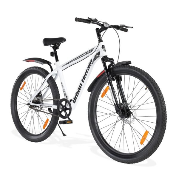 Urban Terrain Galaxy Pro Steel High Performance Mountain Cycles for Men with Front Suspension & Dual Disc Brake MTB Bike 27.5 inch Single Speed | Ideal for 15+ Years, Frame Size : 17 inch (White)
