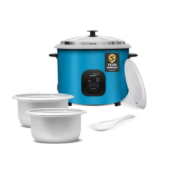 V-Guard VRC 2.8-Litre Electric Rice Cooker with 1000 W Power, 2 Pots, Spatula, Rice Separator | 5-Year Heating Plate & 2-Year Product Coverage by V-Guard | Automatic Cooking with Double-Layer Body & Cool Touch Handles
