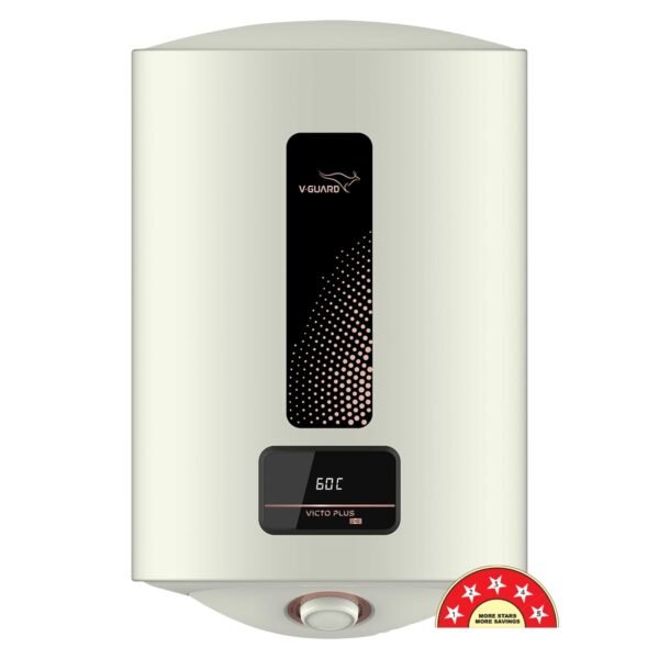 V-Guard Victo Plus DG Geyser 15 Litre Water Heater with Shock Prevention Module & Digital Display | BEE 5 Star Rating | Vitreous Enamel Coating | Free PAN India Installation & Connection Pipes| White