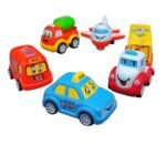 VGRASSP Kids Unbreakable Pull Back Vehicle Push and Go Crawling Vehicle for Your Child Safe, Interesting and Engaging Friction Toy Set for Toddlers, Set of 5(Random Design)