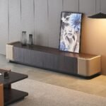 Vandana Interiors 86" Brown TV Stand Faux Leather Upholstery Media Console